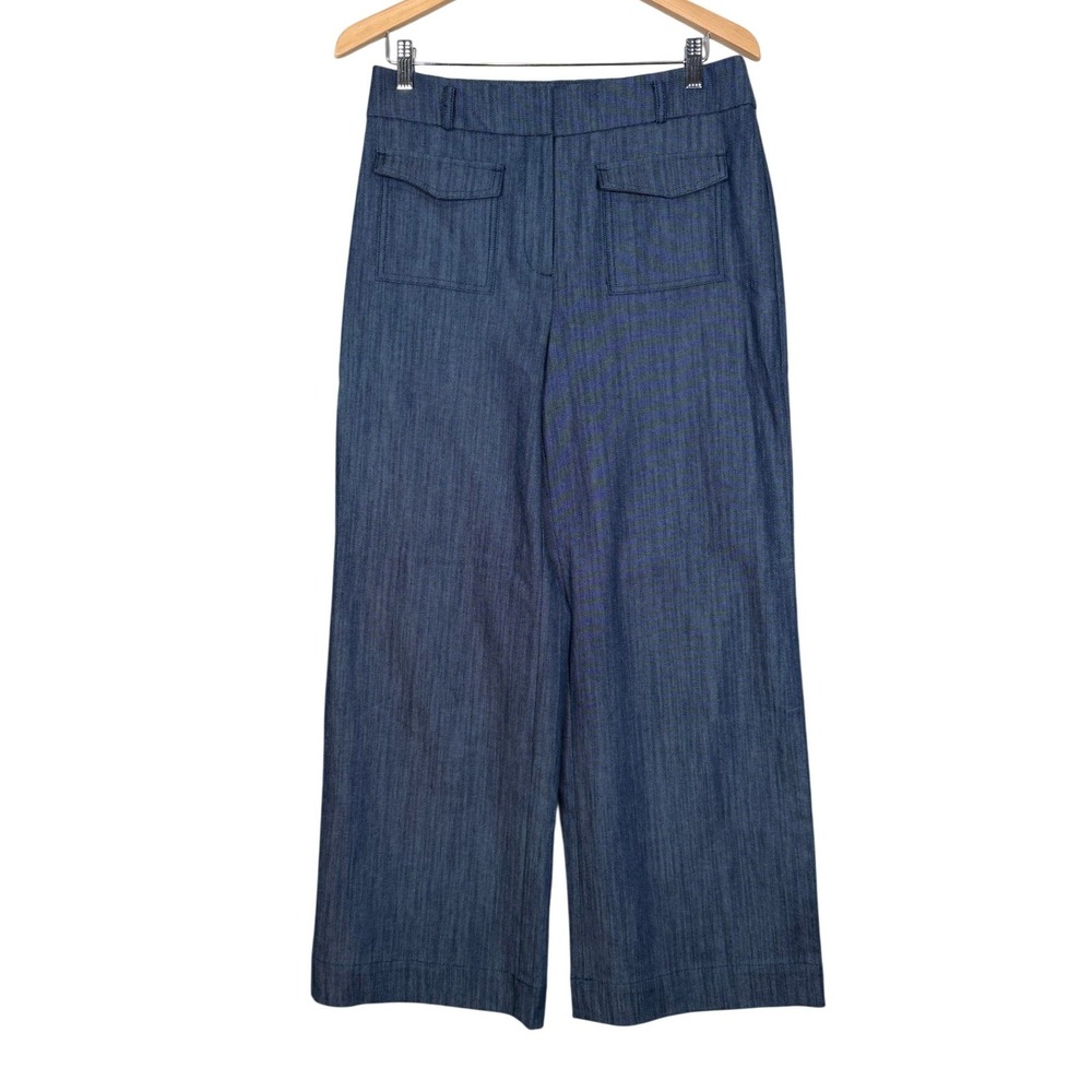 LOFT The Palmer Wide Leg Pants 6 Blue Refined Denim High Rise Patch Pockets